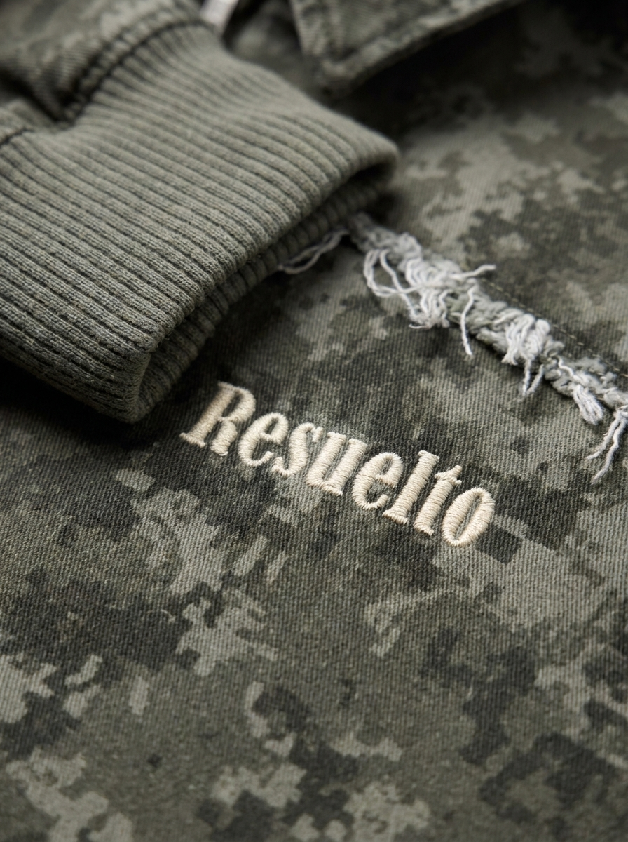 Detalle macro del cuello de la campera Core Bomber