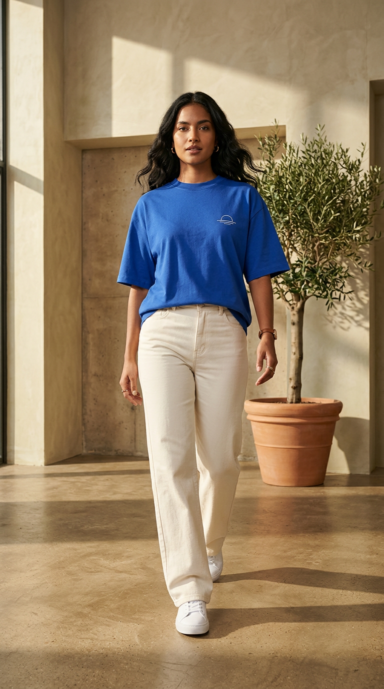 Modelo caminando con la remera Cumbre