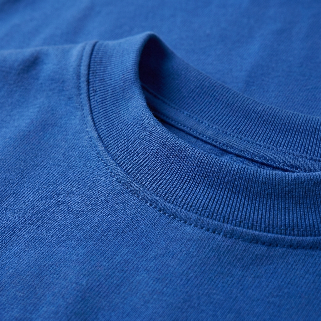Detalle macro del cuello de la remera Cumbre